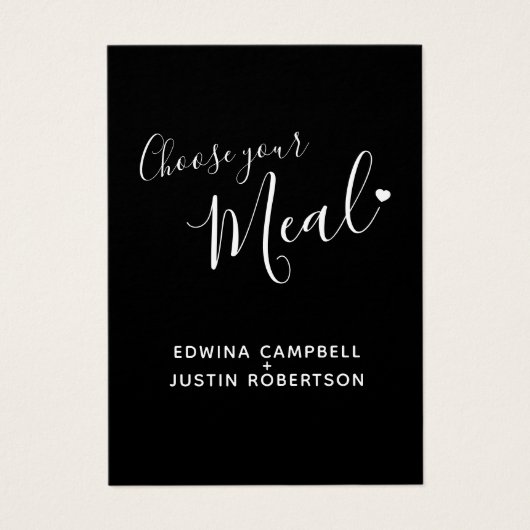 Menu-keuze maaltijd opties script tekst zwarte kaa visitekaartje (Voorkant)