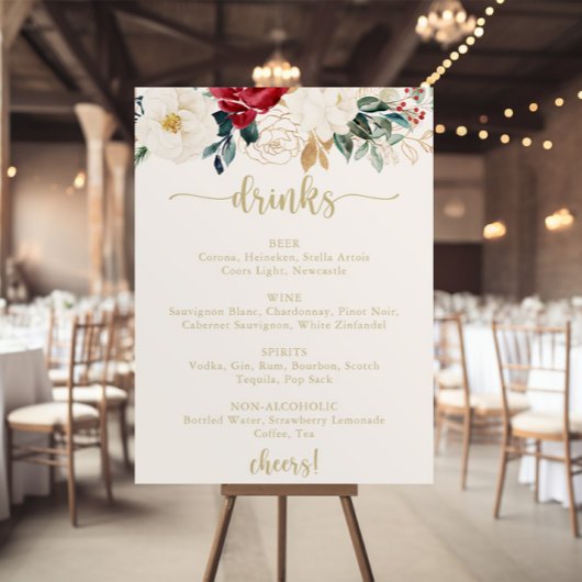 Menu Klassieke Gold Floral Wedding Drinken Poster