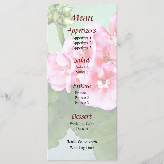 Menu Klein roze geranium Weddenschap (Voorkant)