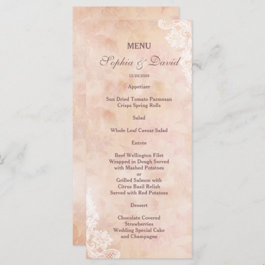 Menu  Lace Rozen Old Paper Wedding (Voorkant / Achterkant)