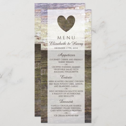 Menu Landelijk houten hart bruiloft (Voorkant / Achterkant)