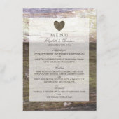 Menu Landelijk houten hart bruiloft (Voorkant)