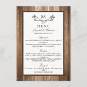 Menu Landelijke bijtende monogram en houten bruilo (Voorkant)