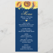 Menu Landelijke zonnebloemen Navy Blue Wedding (Voorkant)