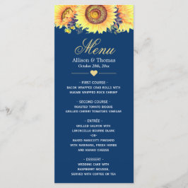 Menu Landelijke zonnebloemen Navy Blue Wedding