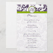 Menu Lapis Paars en Apple Green Damask Wedding (Voorkant / Achterkant)