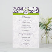 Menu Lapis Paars en Apple Green Damask Wedding (Staand voorkant)