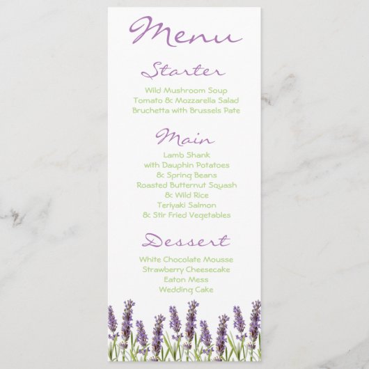 Menu Lavender (Voorkant)