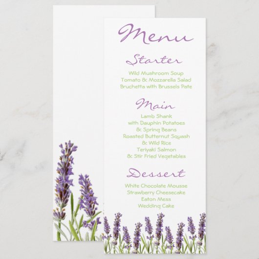 Menu Lavender (Voorkant / Achterkant)