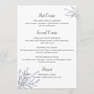 Menu Lavender Floral Wedding