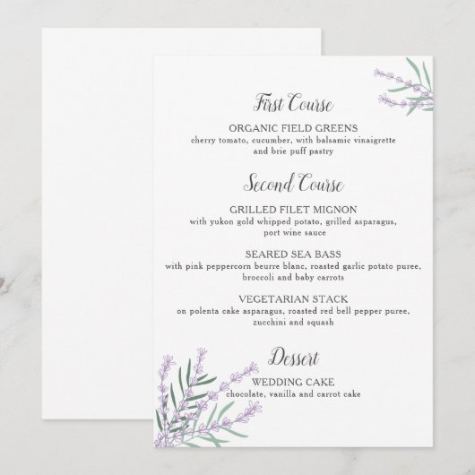 Menu Lavender Floral Wedding (Voorkant / Achterkant)