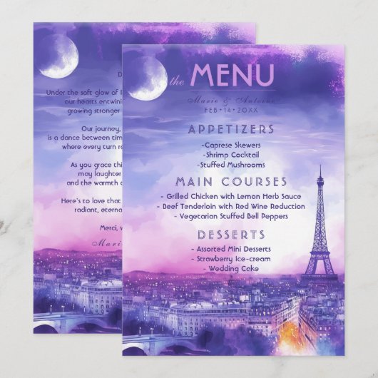 Menu + lieflijke tekst Amour Éternel (Voorkant / Achterkant)