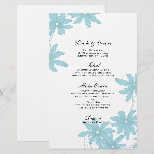 Menu Light Blue Daisies Wedding (Voorkant / Achterkant)