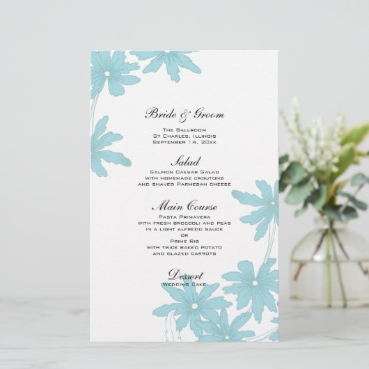 Menu Light Blue Daisies Wedding (Staand voorkant)