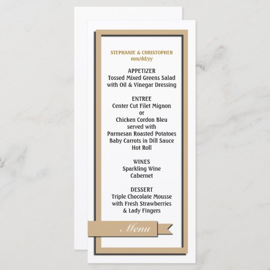 Menu Light Brown Ribbon Wedding/Program (Voorkant / Achterkant)