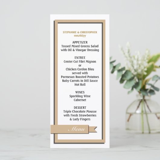 Menu Light Brown Ribbon Wedding/Program (Staand voorkant)