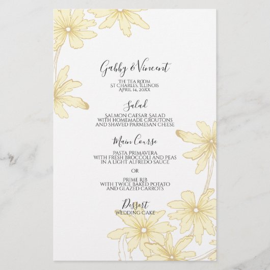 Menu Light Yellow Daisies Wedding (Voorkant)