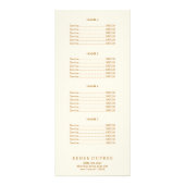 menu Lijst met artistieke objecten van de goudzoek (Achterkant)