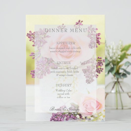 Menu Lilacs and Rozen Vintage Wedding (Staand voorkant)