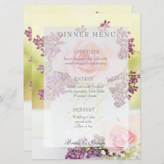 Menu Lilacs and Rozen Vintage Wedding (Voorkant / Achterkant)