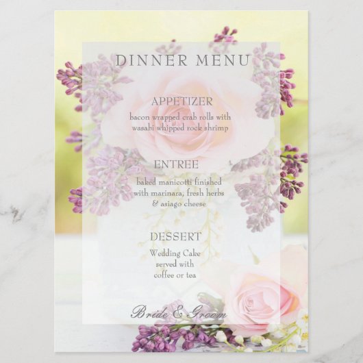 Menu Lilacs and Rozen Vintage Wedding (Voorkant)