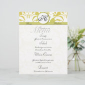 Menu limoen- en Gold Damask Monogram Wedding (Staand voorkant)