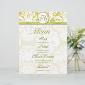 Menu limoen- en Gold Damask Monogram Wedding (Staand voorkant)