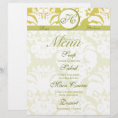 Menu limoen- en Gold Damask Monogram Wedding (Voorkant / Achterkant)