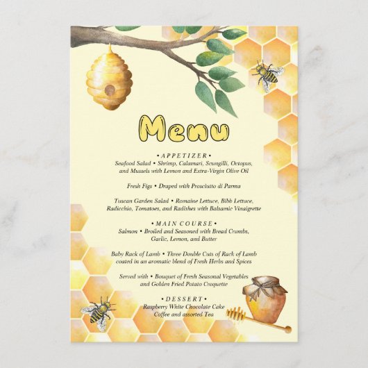 Menu Little Bee Baby shower (Voorkant)