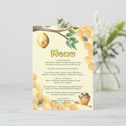 Menu Little Bee Baby shower (Staand voorkant)