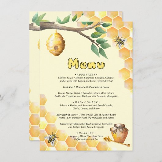 Menu Little Bee Baby shower (Voorkant / Achterkant)