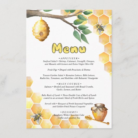 Menu Little Bee Baby shower (Voorkant)