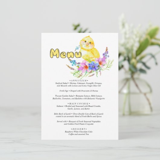 Menu Little Chick Baby shower (Staand voorkant)