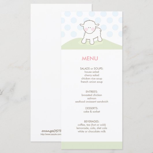 Menu Little Lamb Baby shower (Voorkant / Achterkant)