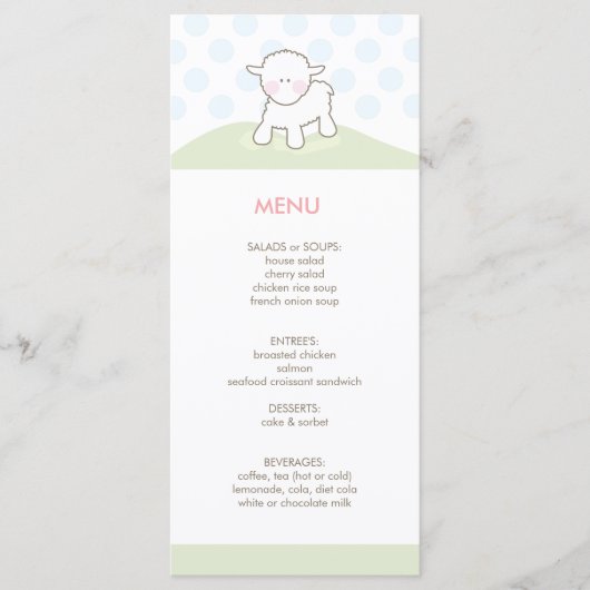 Menu Little Lamb Baby shower (Voorkant)