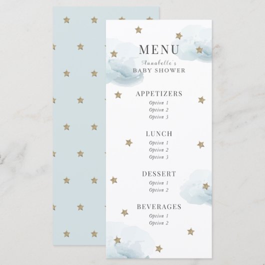 Menu Little Star Blue Baby shower (Voorkant / Achterkant)