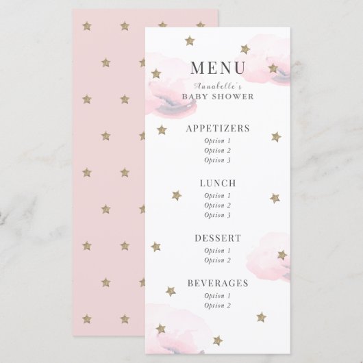 Menu Little Star Pink Baby shower (Voorkant / Achterkant)