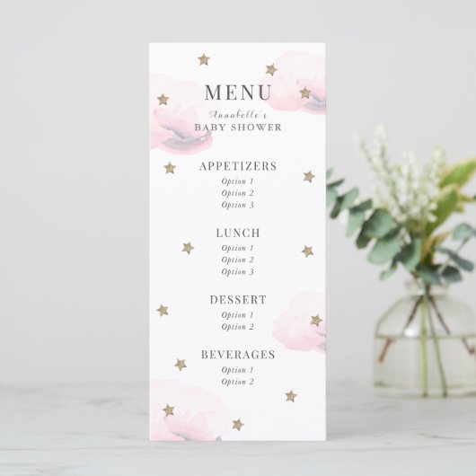 Menu Little Star Pink Baby shower (Staand voorkant)