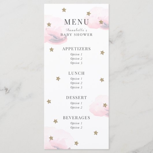 Menu Little Star Pink Baby shower (Voorkant)