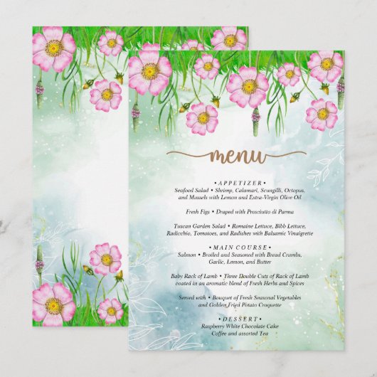 Menu Little Wildflower is onderweg Baby shower (Voorkant / Achterkant)