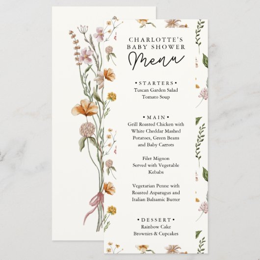 Menu Little Wildflower Ivory Baby shower (Voorkant / Achterkant)