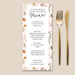 Menu Little Wildflower roze Baby shower<br><div class="desc">Ben je op zoek naar een prachtig baby shower thema voor een mammie? Bekijk dit kleine Wildflower roze menu van het Baby shower Het bevat een prachtige boeket van waterverf wilde bloemen op een witte achtergrond. Op de achterkant vind je een schattig bloempatroon met een roze achtergrond. Maar u kunt...</div>