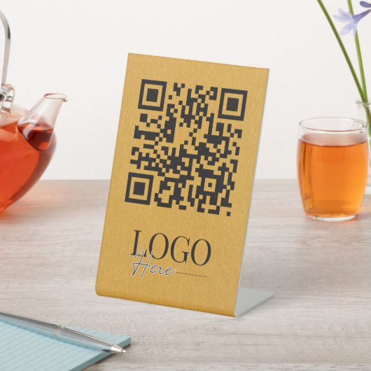 Menu Logo QR Code Business Modern Simple Gold Reclamebord Met Voetstuk (Insitu)