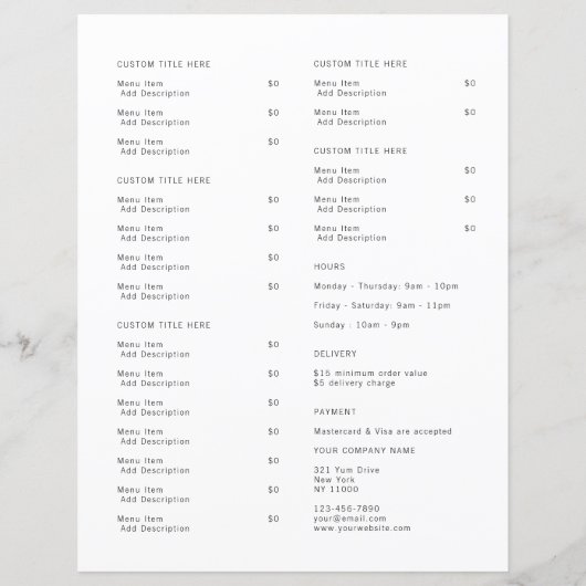 Menu Logo van restaurant met Catering minimalist (Achterkant)
