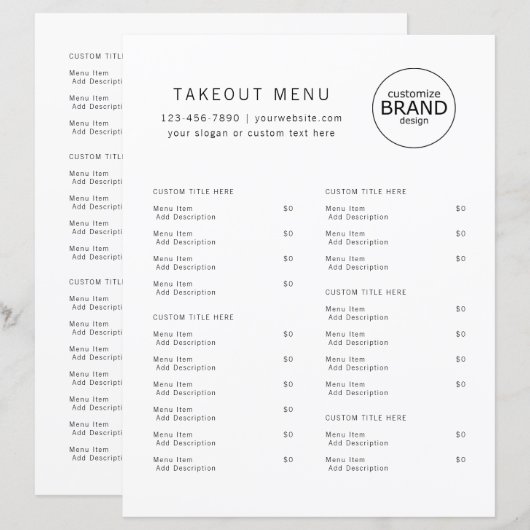 Menu Logo van restaurant met Catering minimalist (Voorkant / Achterkant)