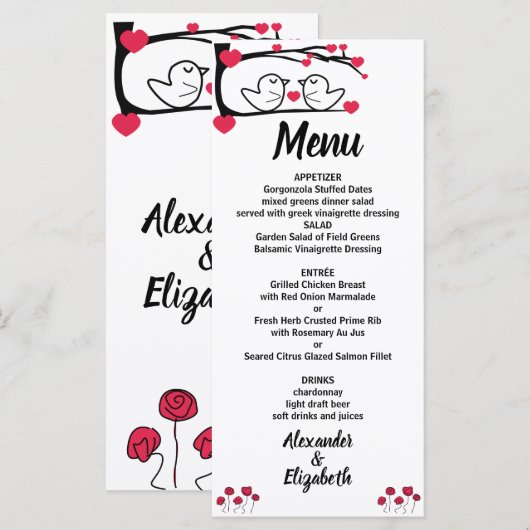 Menu Love Bird Weddenschappen Reception (Voorkant / Achterkant)