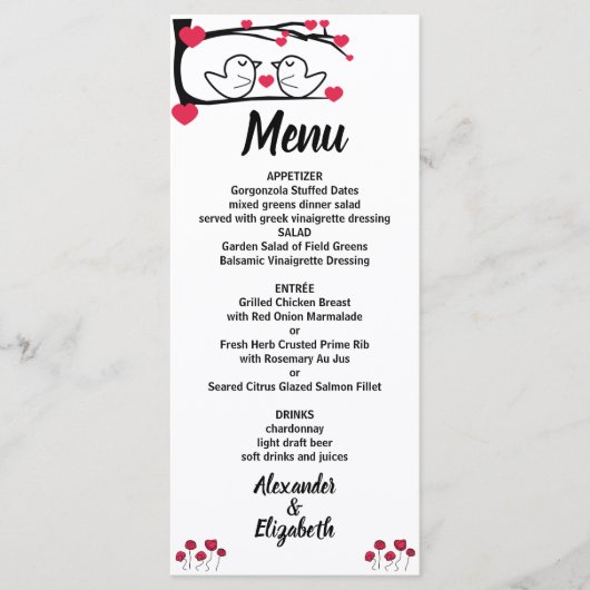 Menu Love Bird Weddenschappen Reception (Voorkant)