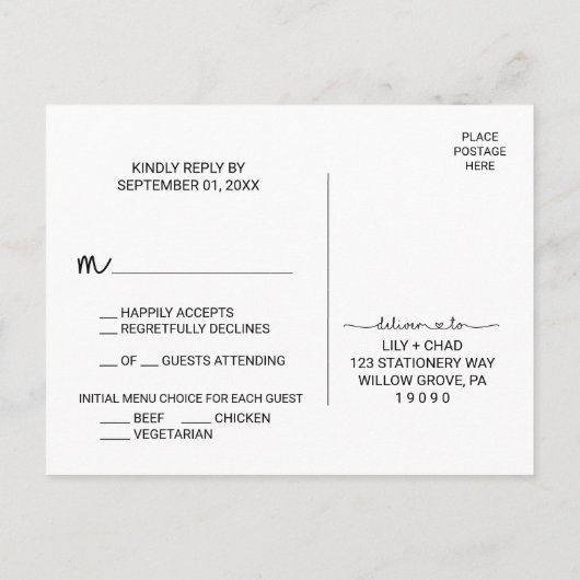 Menu Love Hearts Choice RSVP Briefkaart (Achterkant)