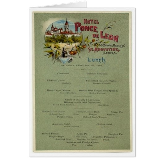 Menu Lunch, Ponce de Leon Hotel, St Augustine (Voorkant)