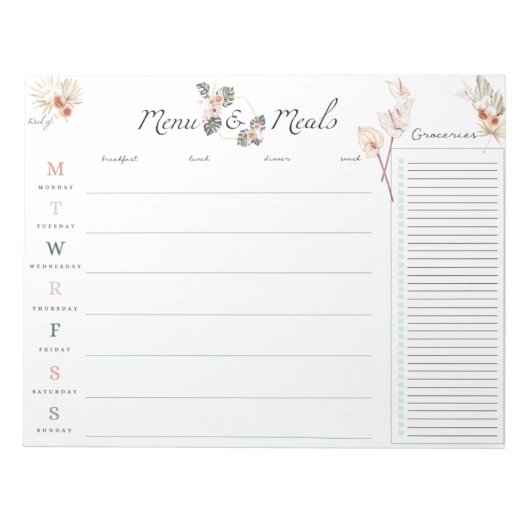 Menu & maaltijdpaneelpad notitieblok (Voorkant)